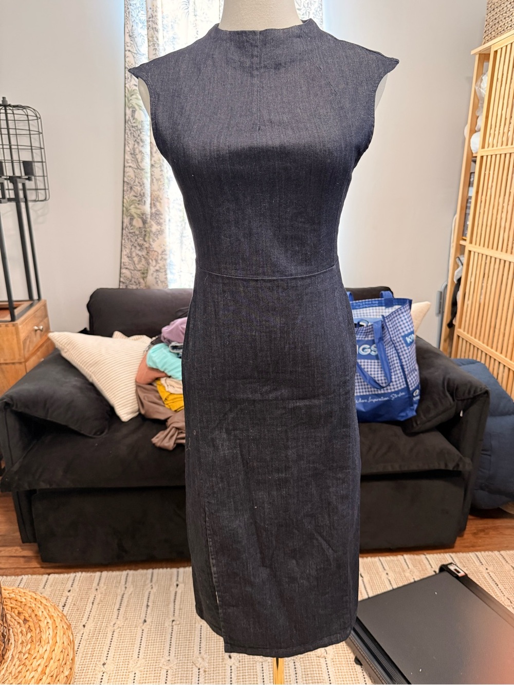 Classic Sleeveless Dark Denim Sheath Dress - Navy - Zara